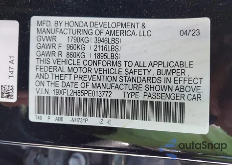 2023 Honda Civic Sport из США, поврежденный, VIN 19XFL2H85PE013772